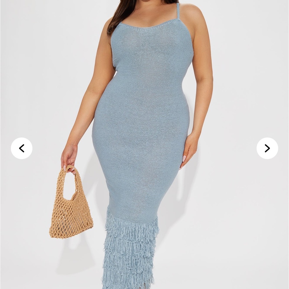 Chic Blue Fringe Midi Dress